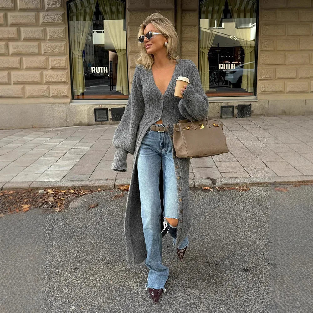 Ladossa: Luxe Gebreide Jurk met Knoopsluiting